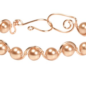 14K rose gold filled bracelet 7.5 inches around with multiple 8mm rose gold metallic pearls handmade by Jessica Luu Jewelry