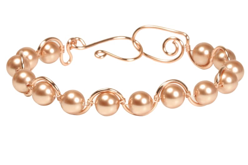 14K rose gold filled bracelet 7.5 inches around with multiple 8mm rose gold metallic pearls handmade by Jessica Luu Jewelry