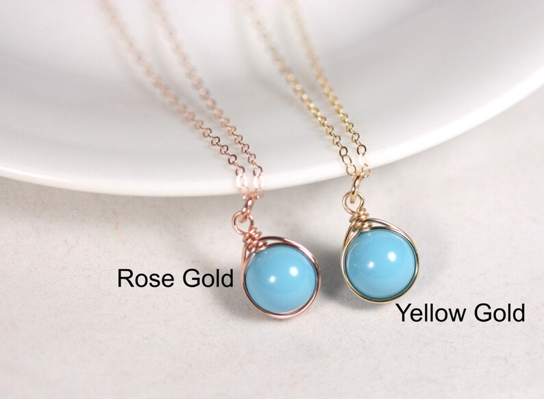 Rose Gold Turquoise Earrings Small Wire Wrapped Blue Pearl Dangles Handmade Jewelry Gifts for Women and Girls Matching Necklace Available