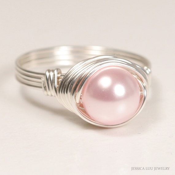 Womens Diamond Pink Pearl Solitaire Ring 14K White Gold