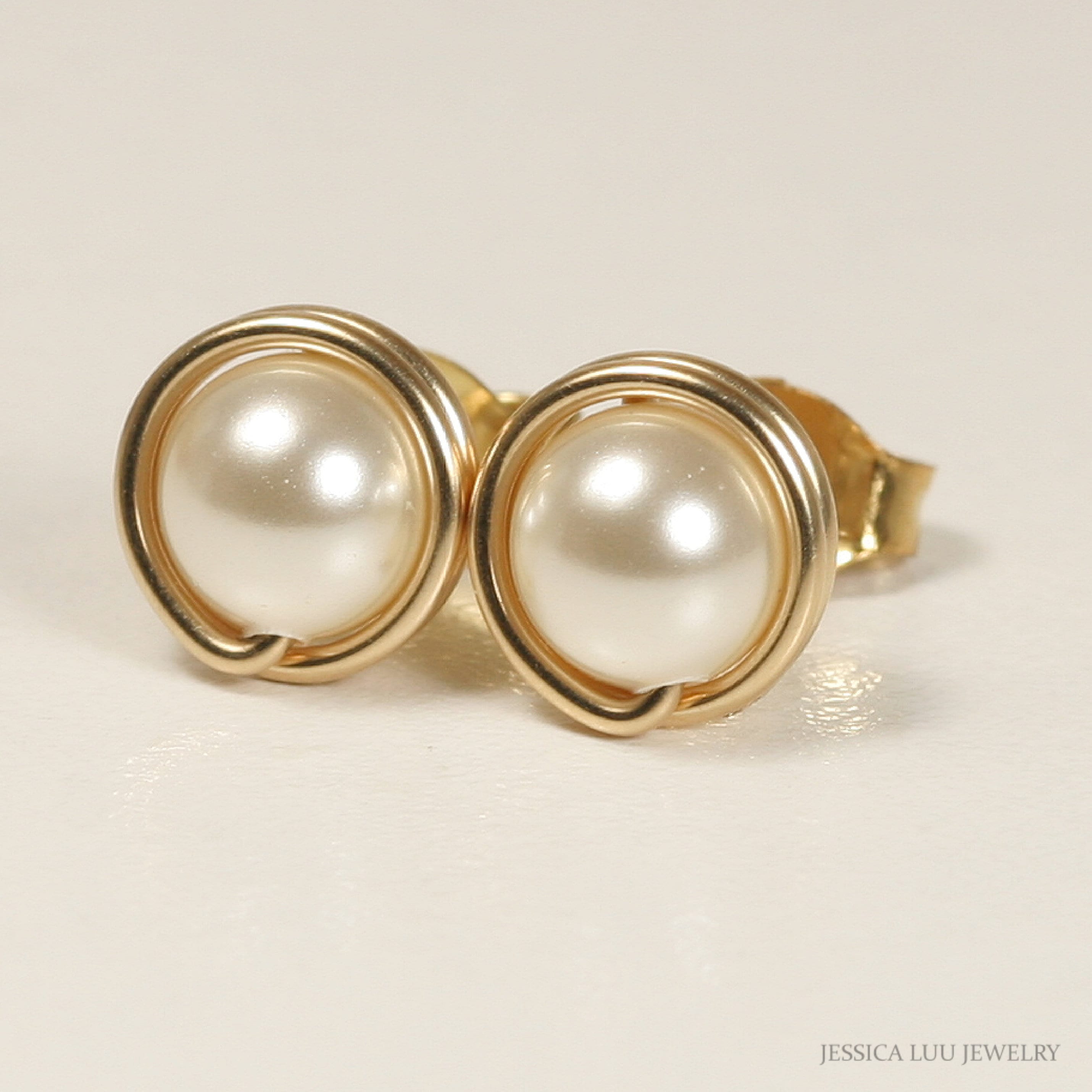 Gold Ivory Pearl Stud Earrings