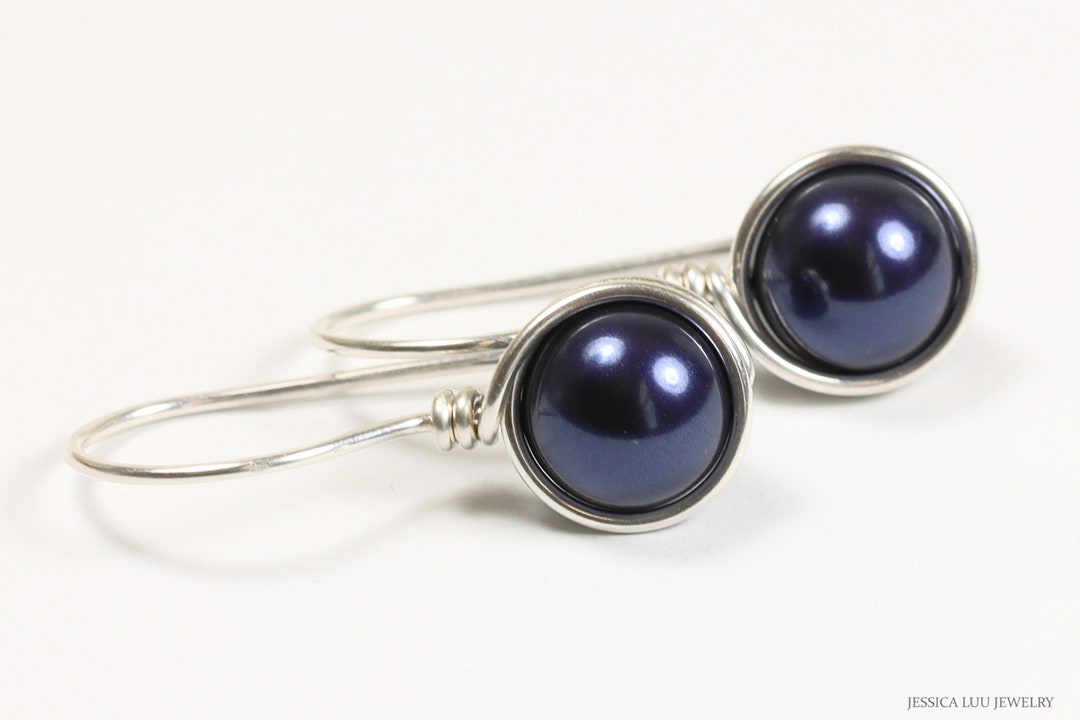 Navy pearl earrings Clearance
