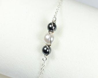 Black and White Pearl Bracelet: Sterling Silver or Gold Chain, Handmade Jewelry