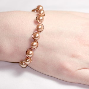 14K rose gold filled bracelet 7.5 inches around with multiple 8mm rose gold metallic pearls handmade by Jessica Luu Jewelry