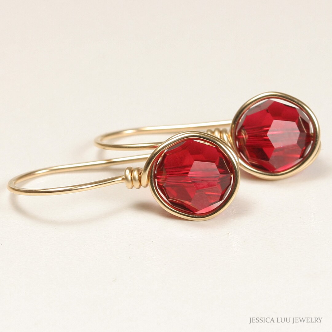Gold Ruby Red Earrings 8mm Small Round Scarlet Faceted Austrian Crystal ...