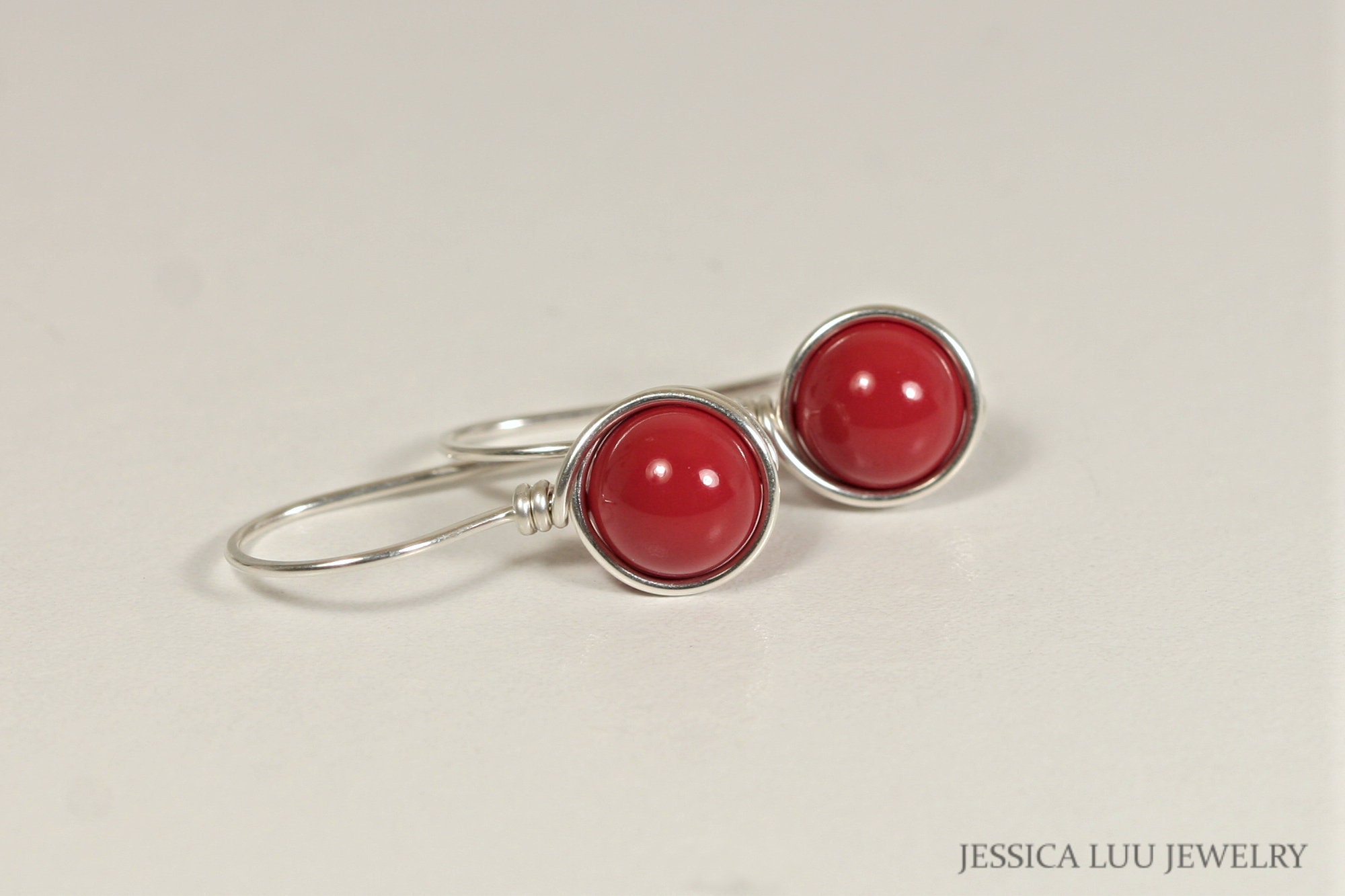 Red Coral Earrings, Sterling Silver or Gold Filled, Pearl Dangle Earrings, Gifts for Women, Red Earrings, Rose Gold Earrings
