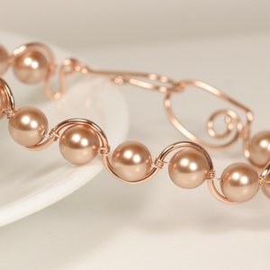 14K rose gold filled bracelet 7.5 inches around with multiple 8mm rose gold metallic pearls handmade by Jessica Luu Jewelry