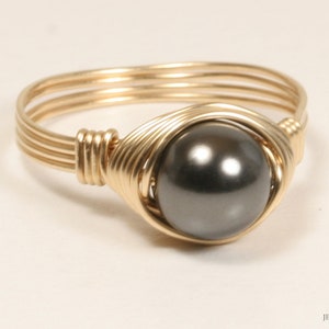 Black Pearl Ring, Yellow or Rose Gold Ring, Right Hand Ring, Pearl Solitaire Ring, Gifts for Women, 14K Gold Filled Ring