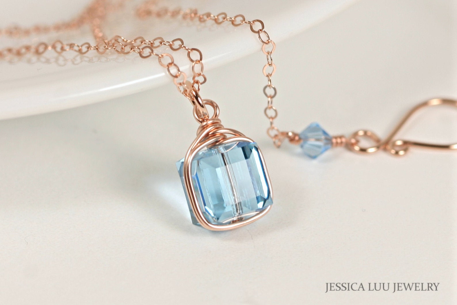 Rose gold aquamarine necklace Clearance