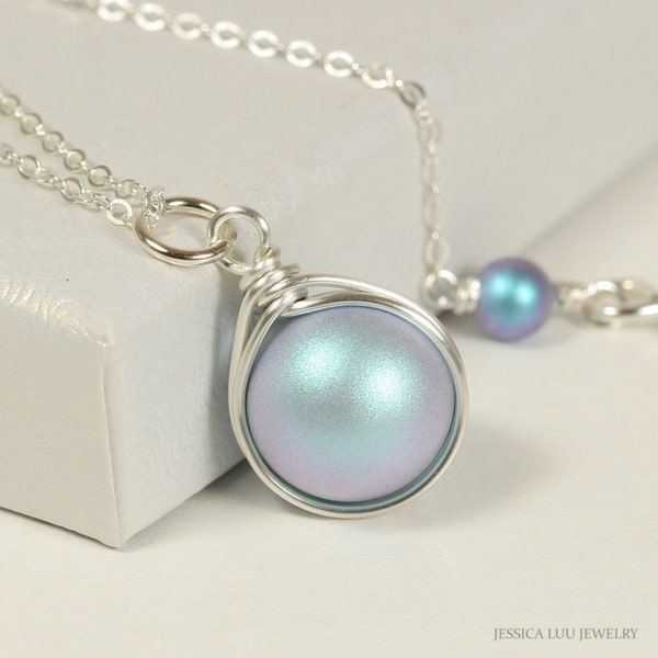 Blue Pearl Necklace Etsy