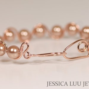 14K rose gold filled bracelet 7.5 inches around with multiple 8mm rose gold metallic pearls handmade by Jessica Luu Jewelry