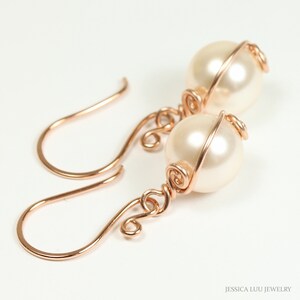 Rose Gold Pearl Dangle Earrings Wire Wrapped Jewelry Handmade Blush Ivory Creamrose Bridal Gifts for Women