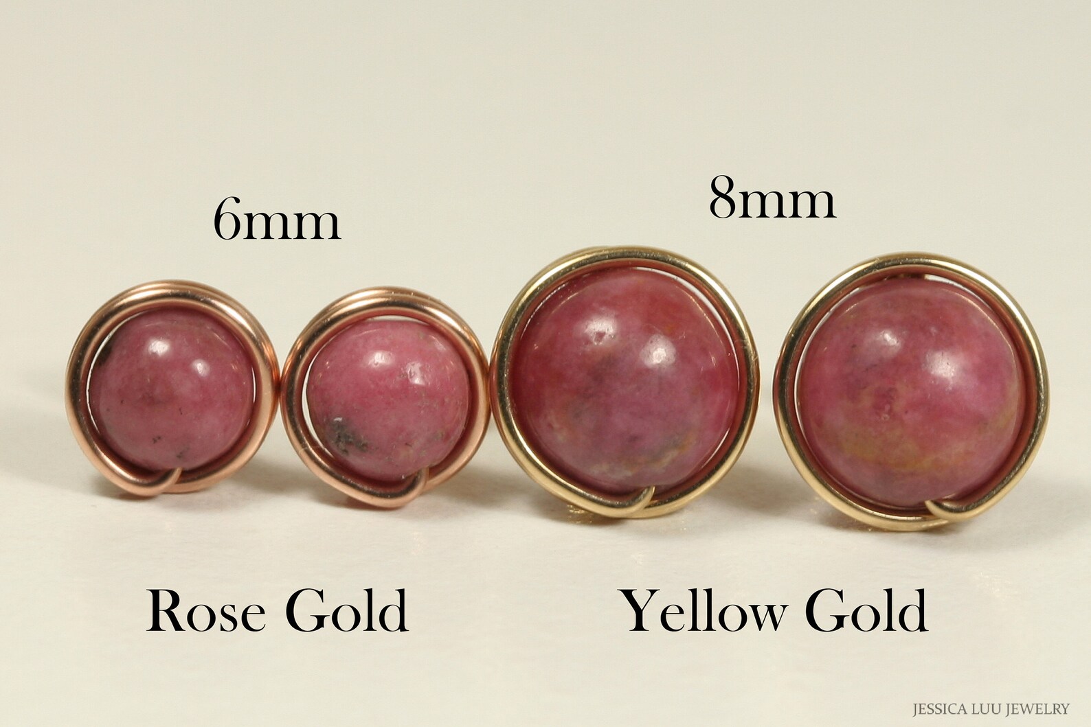 Rose Gold Rhodonite Stud Earrings Wire Wrapped Round Pink - Etsy