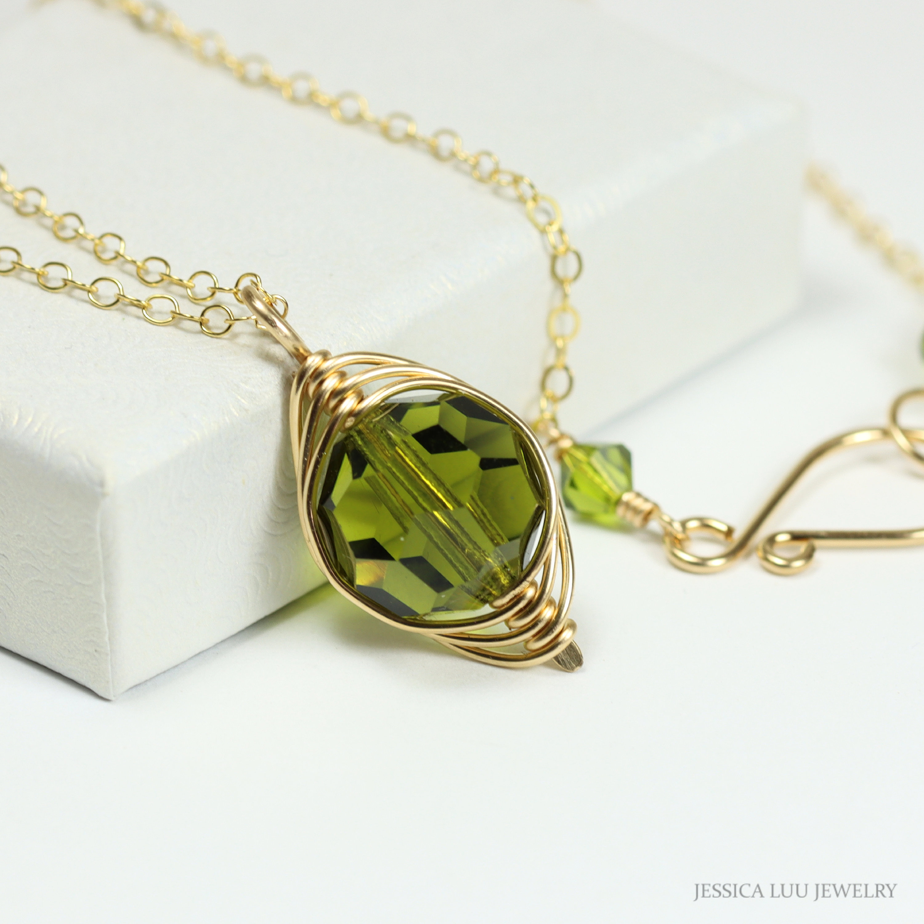 Beautiful olive deep green statement pendant with gold swirl wire Olive Green Pendant - Etsy main image 4