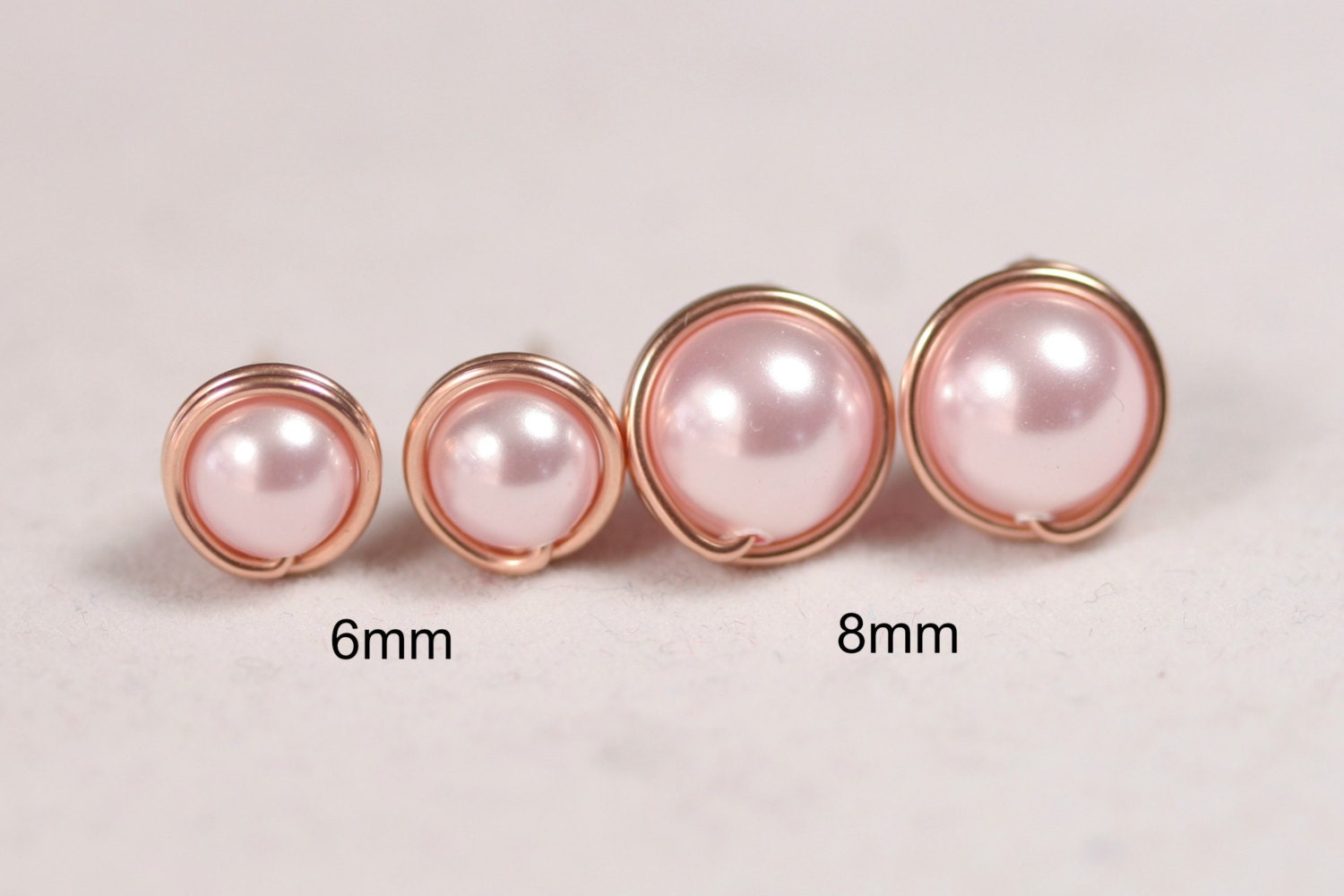 Light Pink Pearl Stud Earring Gold or Rose Gold Handmade