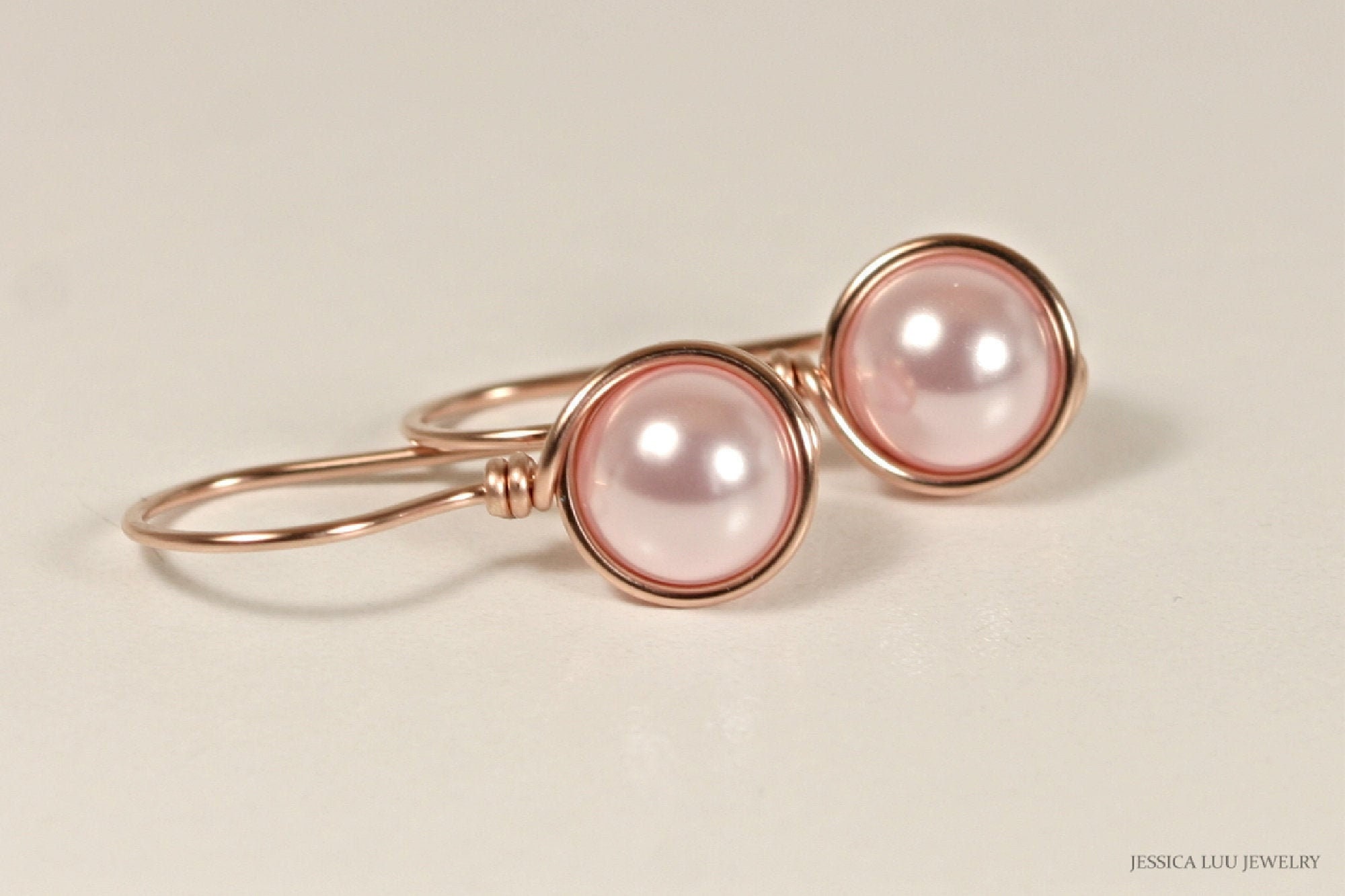Rose gold pink pearl earrings deals