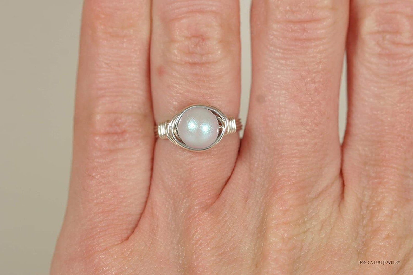 Powder Blue Pearl Ring Sterling Silver or Gold Filled Wire Etsy