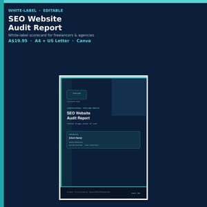 Modelo de relatório de auditoria de SEO para sites em PDF + Canva | Scorecard White Label para freelancers | A4 + Carta