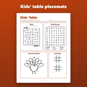 Printbare spelletjes voor Friendsgiving, Thanksgiving-quiz, dankbaarheidskaartjes, placemats voor kinderen afbeelding 2