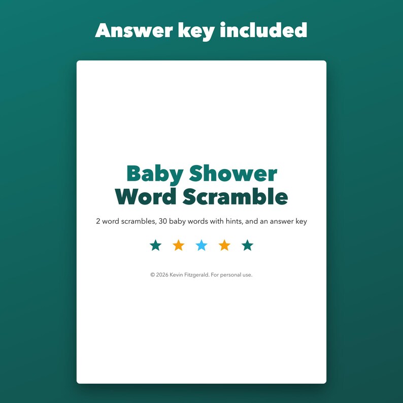 Baby Shower Word Scramble Game Printable, 30 Puzzles with Hints and Answer Key image 4