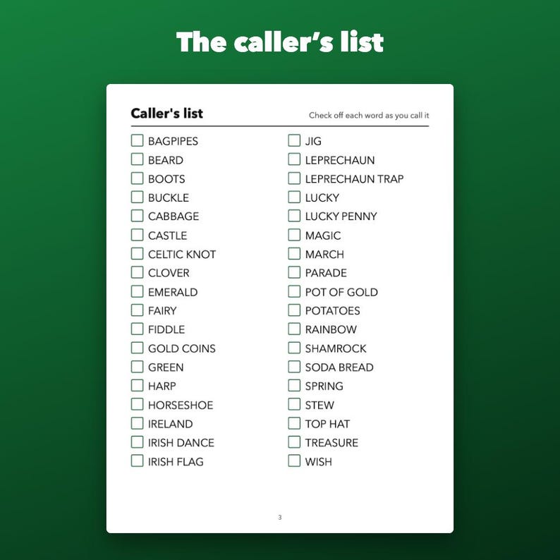 St. Patrick’s Day Bingo Printable for Kids and Classroom Parties, 30 Cards zdjęcie 3