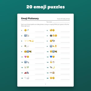 Baby Shower Emoji Pictionary Game Printable, 20 Puzzles with Answer Key image 2