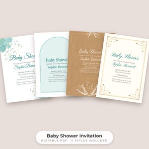 Baby Shower Invitation Template, Editable Gender Neutral PDF in 4 Styles image 1