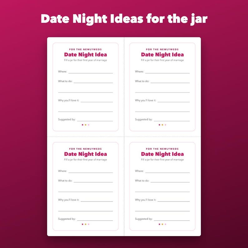 Druckbare Karten mit Tipps für die Braut, Ideen für ein Date und Aktivitäten für den Junggesellinnenabschied Bild 3