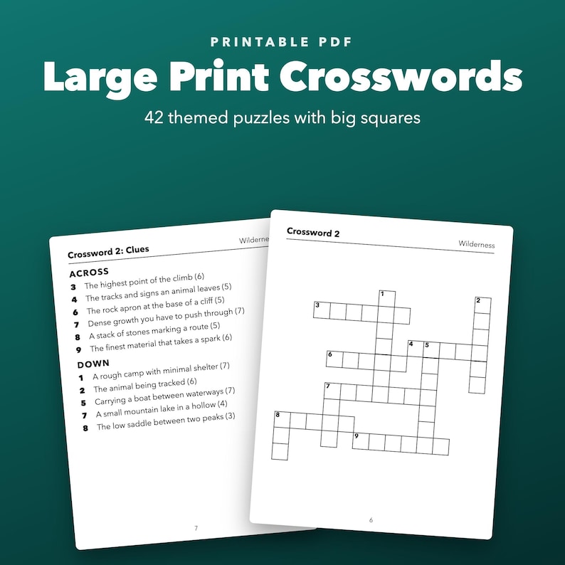 Large Print Crosswords Printable for Seniors, 42 Easy Themed Puzzles image 1
