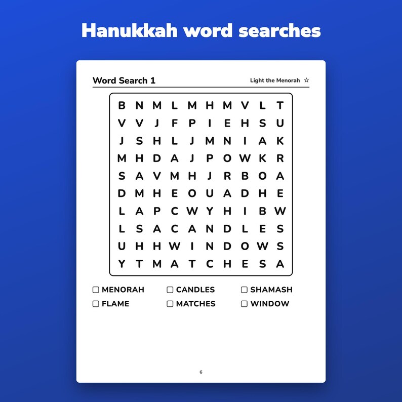 Hanukkah Activity Book Printable for Kids Ages 5 to 8, Mazes, Sudoku and Word Search image 2