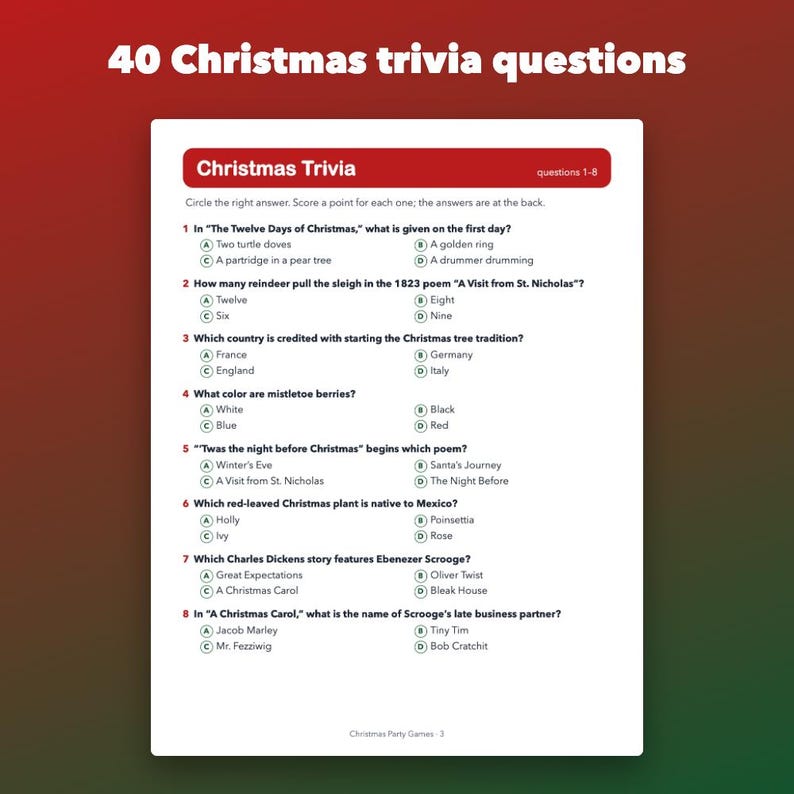 Christmas Party Games Printable for Family and Office, Trivia and Word Scramble image 3