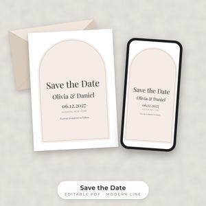 Modello moderno e minimalista per annunciare la data del matrimonio, cartolina PDF modificabile e immagine per telefono. immagine 1