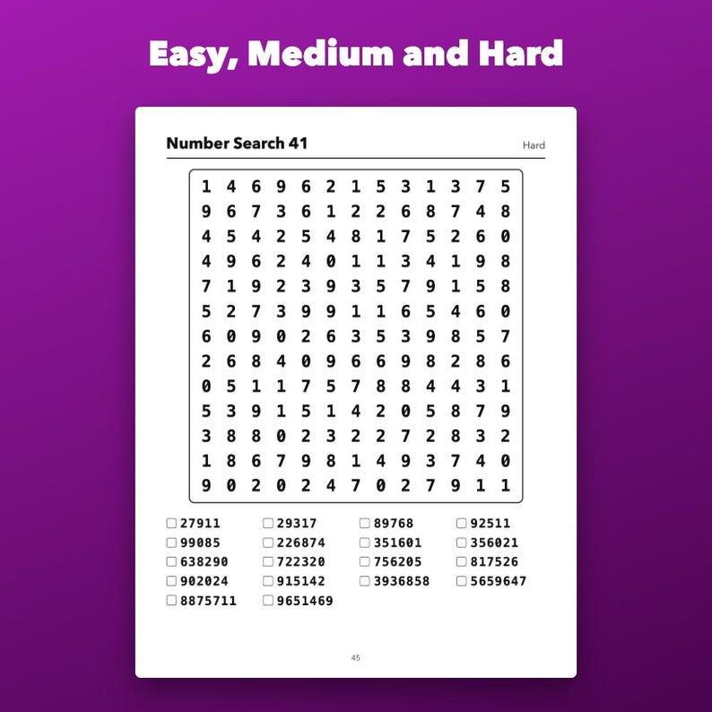 Large Print Number Search Printable for Seniors, 60 Puzzles Easy to Hard immagine 3