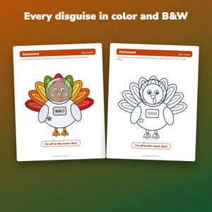 Turkey Disguise Classroom Bundle, 36 Costumes in Color and B&W, Bulletin Board Banner image 2