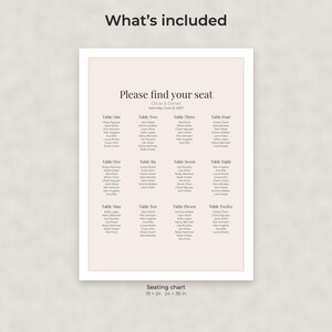 Modern Minimalist Wedding Seating Chart Template, Editable 18x24 and 24x36 Sign image 2