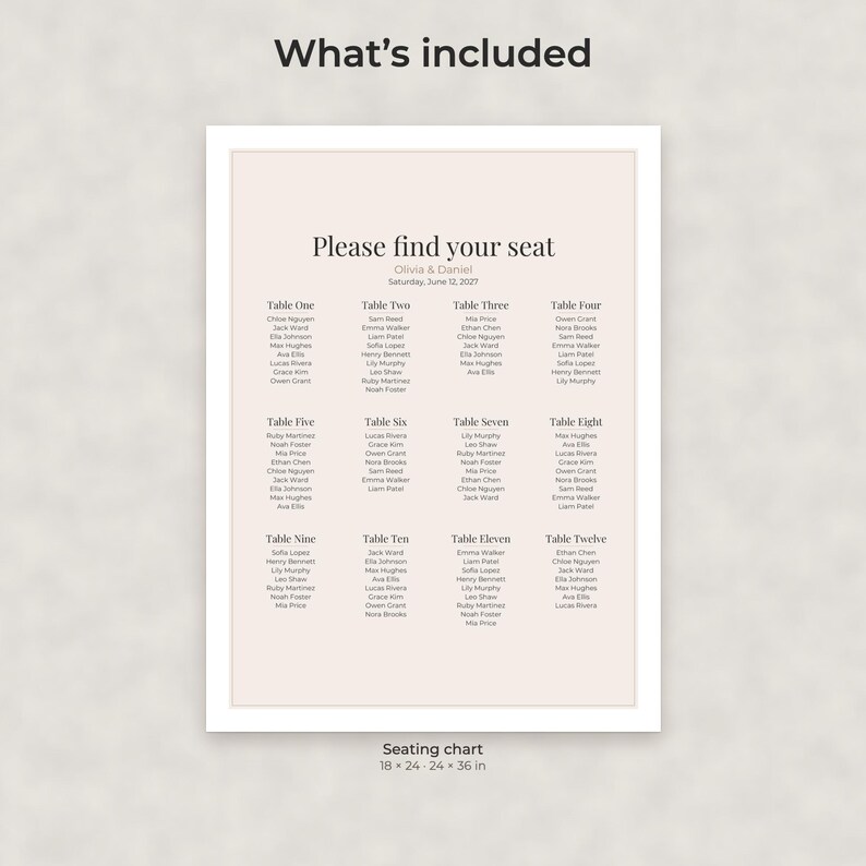 Modern Minimalist Wedding Seating Chart Template, Editable 18x24 and 24x36 Sign image 2