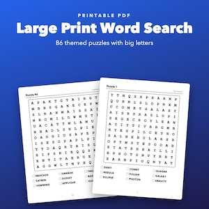 Large Print Word Search Printable for Seniors, 86 Themed Puzzles image 1
