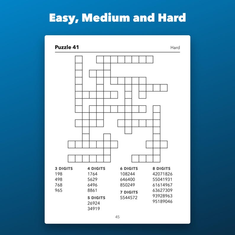 Large Print Number Fill-Ins Printable for Seniors, 60 Puzzles Easy to Hard image 3