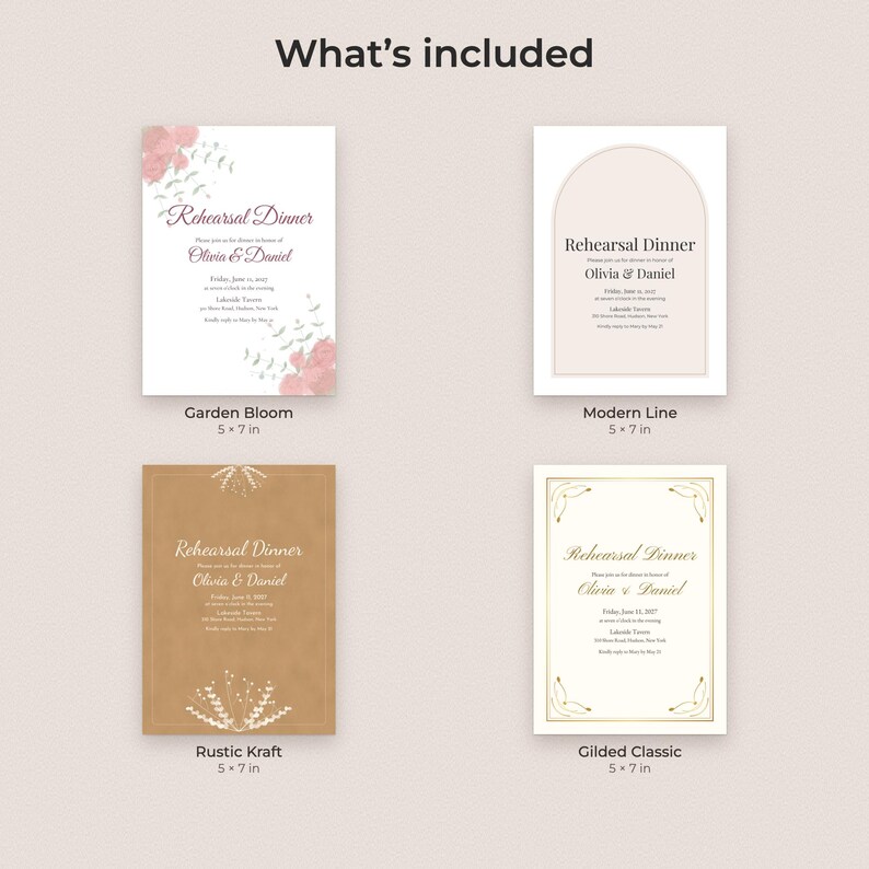 Rehearsal Dinner Invitation Template, Editable PDF in 4 Elegant Styles image 2