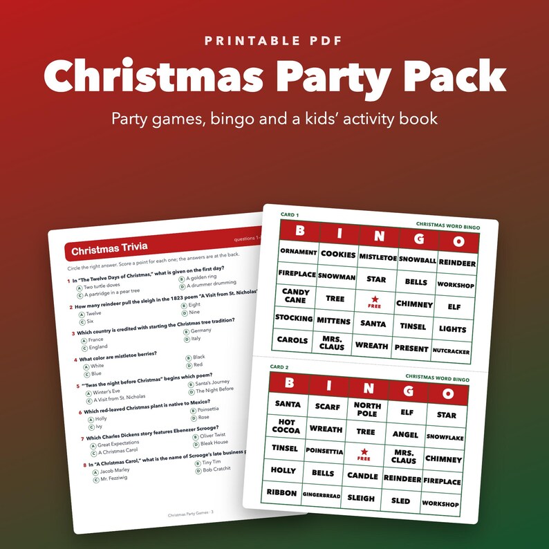 Christmas Party Pack Printable Bundle, Games, Bingo and Kids Activity Book image 1