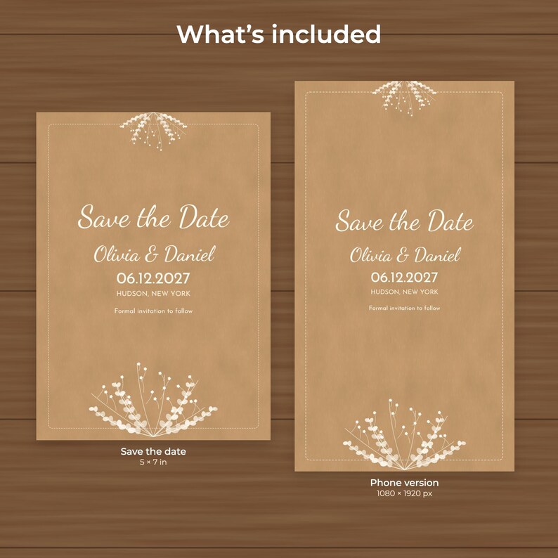 Rustic Kraft Save the Date Template, Editable PDF Card and Phone Image image 2