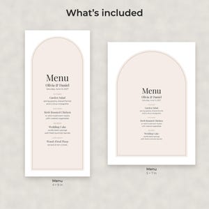 Moderne, minimalistische Hochzeitsmenü-Vorlage, bearbeitbares PDF in den Formaten 4x9 und 5x7 Bild 2