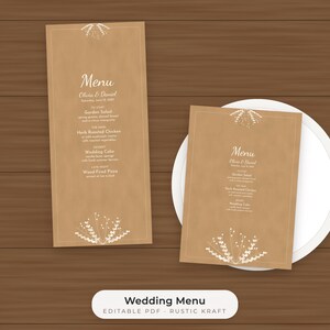 Rustic Kraft Wedding Menu Template, Editable PDF in 4x9 and 5x7 image 1