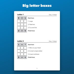 Large Print Word Ladders Printable for Seniors, 80 Puzzles with Clues image 2