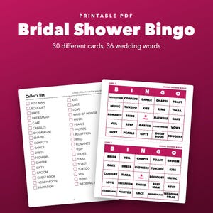 Bridal Shower Bingo Printable Game, 30 Different Cards image 1