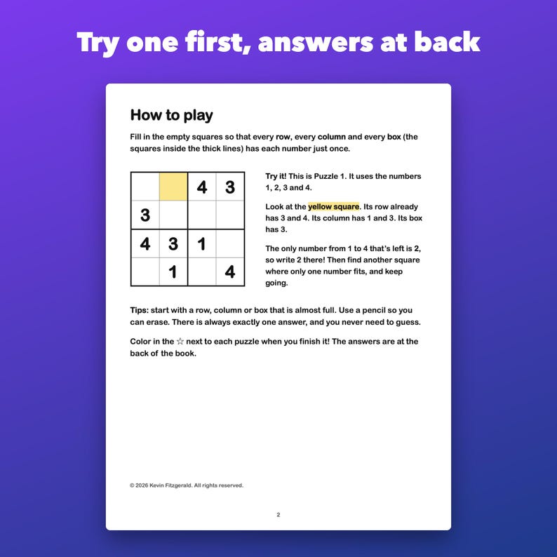 Sudoku for Kids Ages 6-10, 150 Printable Puzzles in 4x4, 6x6 and 9x9 image 4