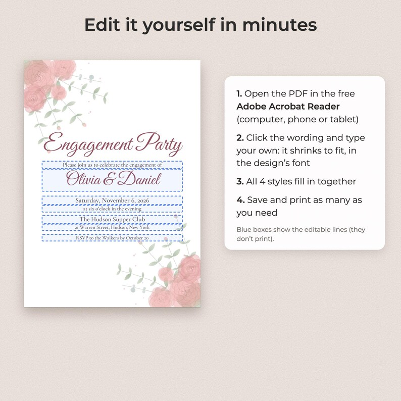 Engagement Party Invitation Template, Editable PDF in 4 Elegant Styles image 3