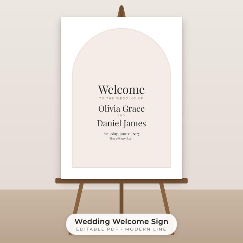 Moderne, minimalistische Willkommensschild-Vorlage für Hochzeiten, bearbeitbares PDF-Poster (18x24 Zoll) Bild 1
