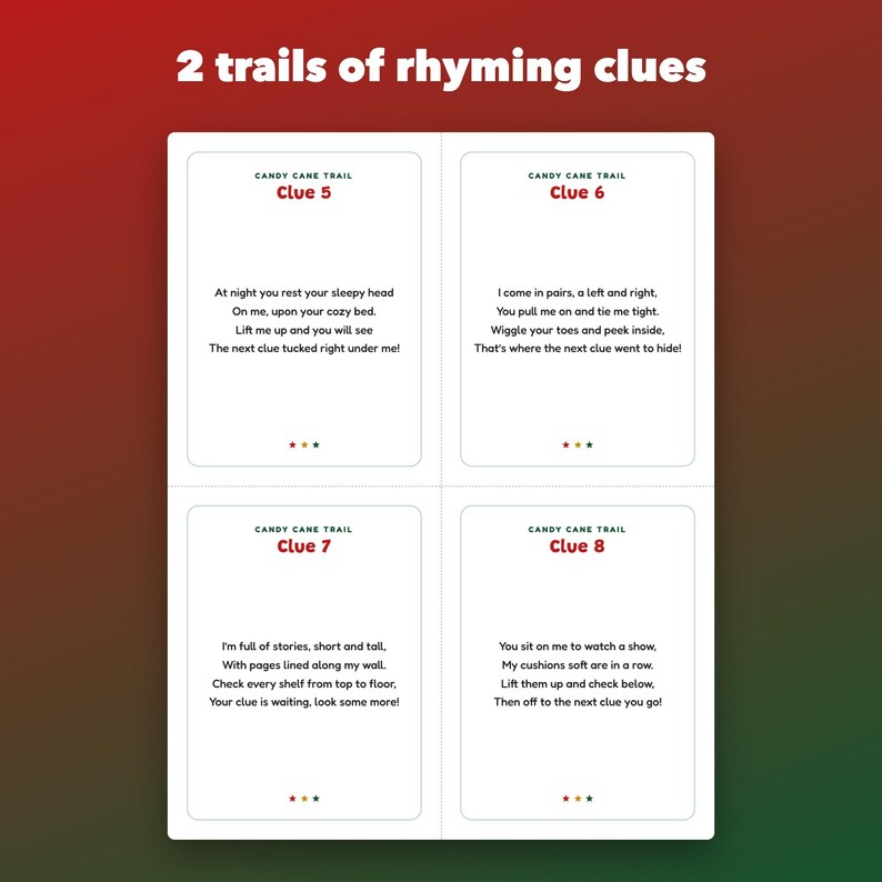 Christmas Scavenger Hunt Printable for Kids, 24 Rhyming Clues and Picture Cards image 2