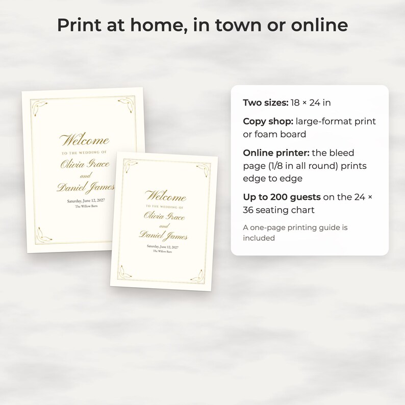 Classic Gold Wedding Welcome Sign Template, Editable 18x24 PDF Poster image 4
